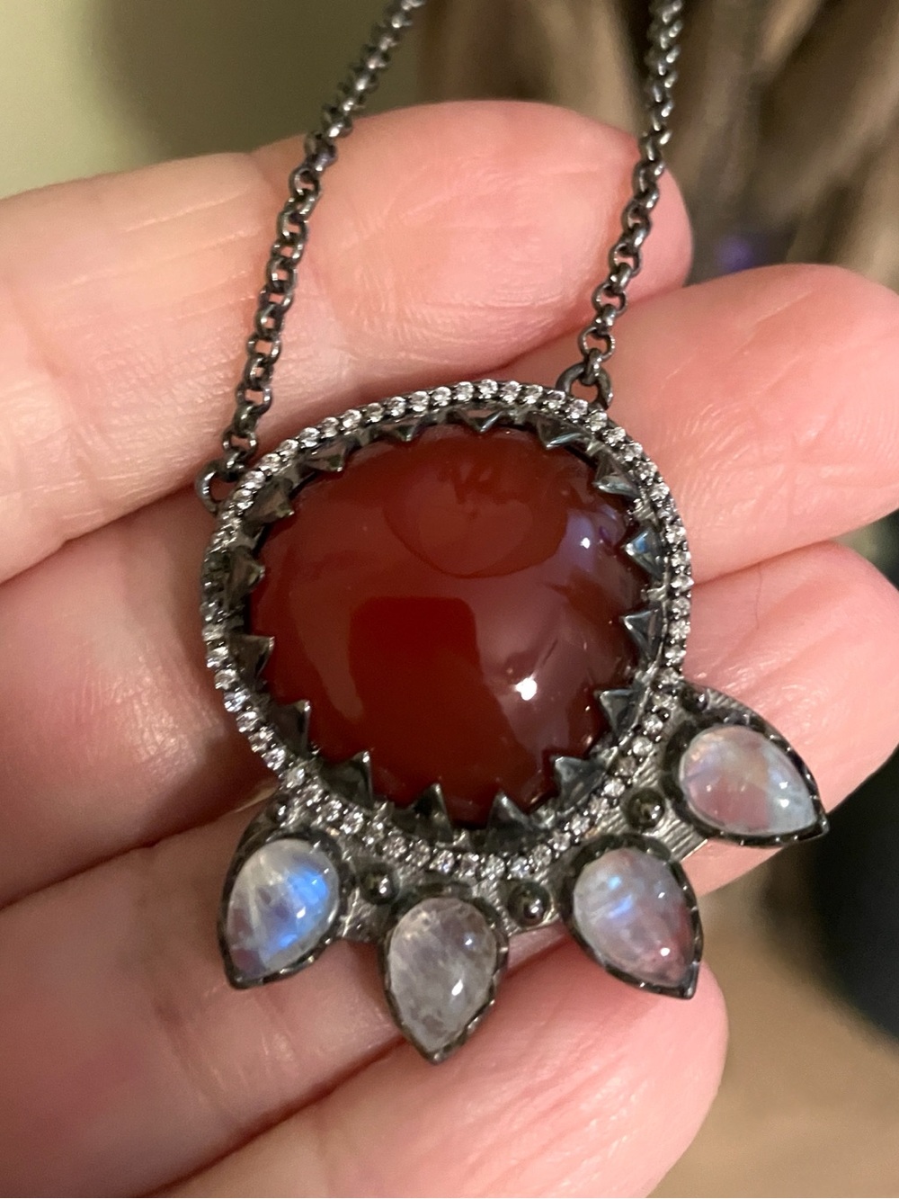 Carnelian and Moonstone Pendant Necklace - Women Jewelry